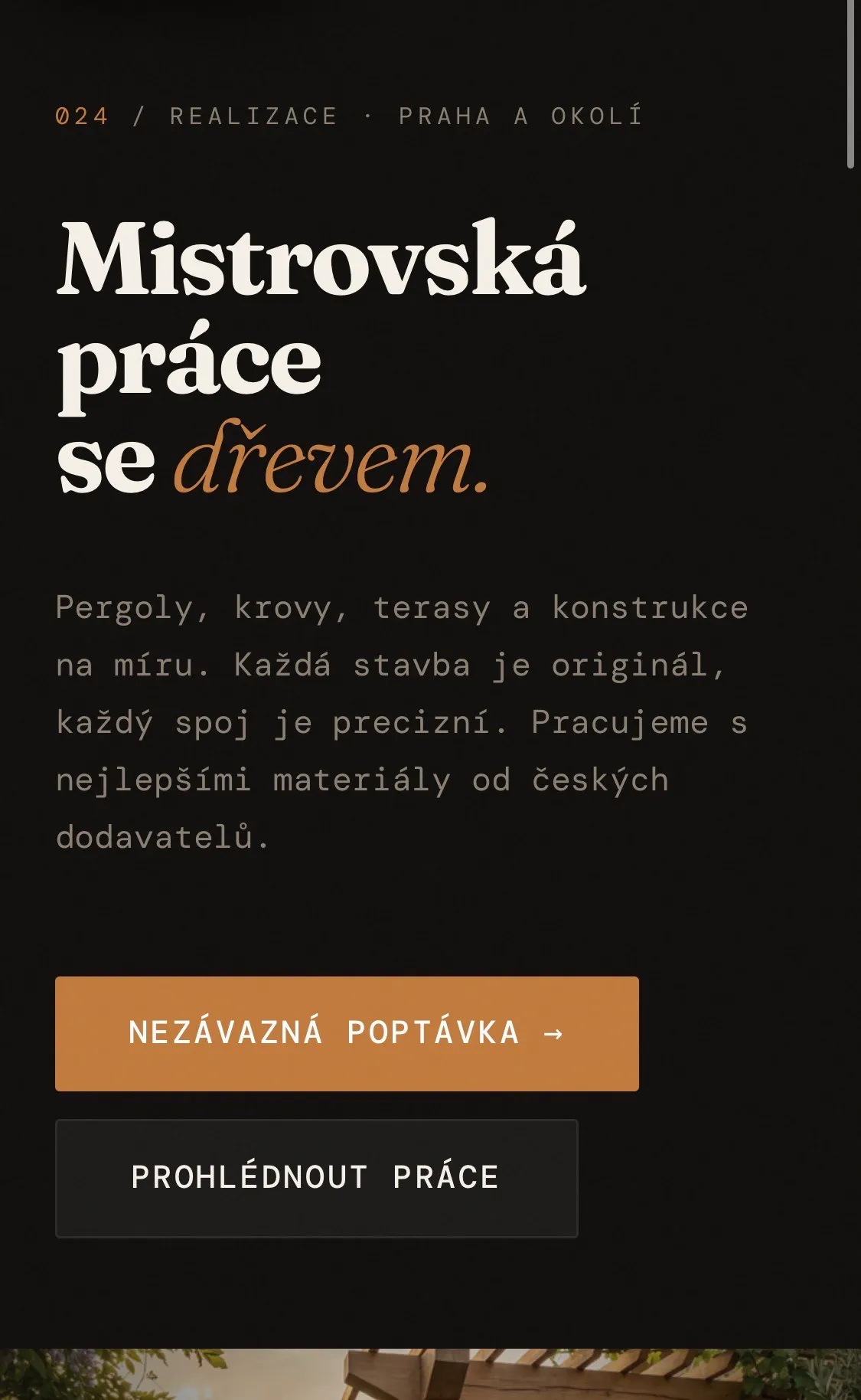 Mobilní zobrazení webu pro tesaře
